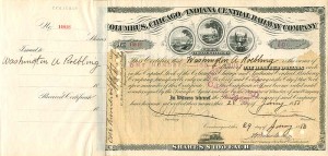 Columbus, Chicago and Indiana Central Railway issued to and signed by Washington A. Roebling - Stock Certificate